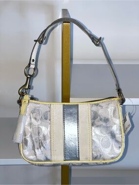Coach Metallic Silver Signature Demi Bag